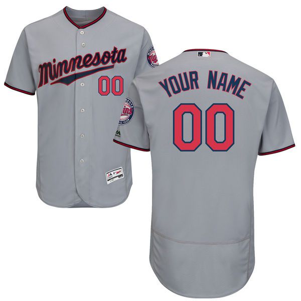 Men Minnesota Twins Majestic Road Gray Flex Base Authentic Collection Custom MLB Jersey